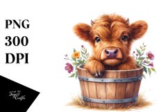 Cute Baby Highland Cow with Flowers PNG Product Image 3