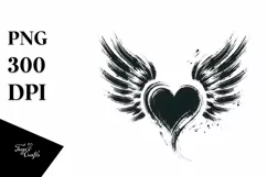 Simple Paintbrush Style Heart Wings PNG Product Image 1