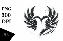 Simple Paintbrush Style Heart Wings PNG Product Image 1