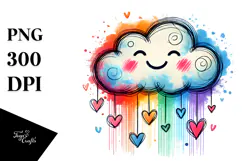 Colorful Smiling Cloud with Hearts PNG Product Image 1