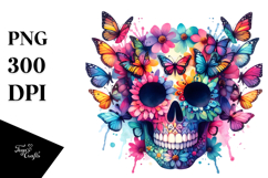 Colorful Half Butterfly Skull Painting, PNG Product Image 1