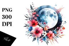 Vibrant Watercolor Abstract Moon | Sublimation | Clipart Product Image 1