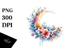 Vibrant Watercolor Abstract Moon | Sublimation | Clipart Product Image 1