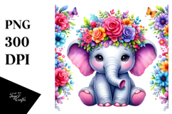 Vibrant Elephant Flower Crown Clipart Product Image 1
