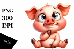 Funny Baby Pig Sitting Clipart Product Image 1
