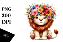 Cartoon Lion Flower Crown Clipart Product Image 1