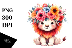 Cartoon Lion Flower Crown Clipart Product Image 1