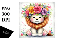 Cartoon Lion Flower Crown Clipart Product Image 1
