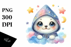 Cute Colorful Baby Hooded Seal in Stars Clouds Product Image 1