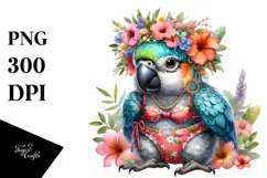 Digital Watercolor Adorned Baby Parrot PNG Product Image 1