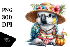 Digital Watercolor Adorned Baby Parrot PNG Product Image 1