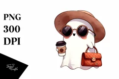 Retro Cute Ghost with Sunglasses and Purse, PNG Product Image 3