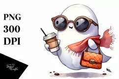 Retro Cute Ghost with Sunglasses and Purse, PNG Product Image 3