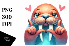 Whimsical Walrus Doing Love Sign | Watercolor Clipart Product Image 1