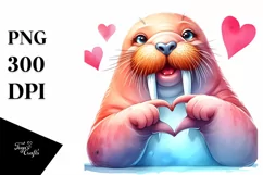 Whimsical Walrus Doing Love Sign | Watercolor Clipart Product Image 3