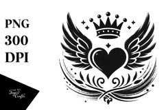 Simple Paintbrush Style Heart Wings Crown PNG Product Image 1