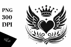 Simple Paintbrush Style Heart Wings Crown PNG Product Image 1