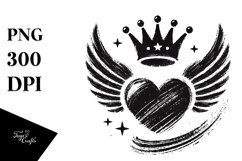 Simple Paintbrush Style Heart Wings Crown PNG Product Image 1