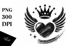 Simple Paintbrush Style Heart Wings Crown PNG Product Image 1