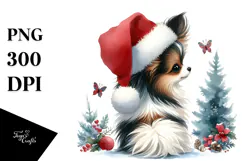 Watercolor Papillon with Santa Hat, Transparent PNG Product Image 1