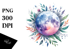 Watercolor Moon with Foliage | Clipart Product Image 1