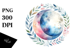 Watercolor Moon with Foliage | Clipart Product Image 1
