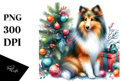 Colorful Collie with Christmas Decorations, Transparent PNG Product Image 1