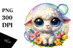 Resting Cute Baby Lamb in Soap Bubble, Vibrant PNG Product Image 1