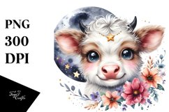 Smiling Highland Cow with Cosmos Product Image 1