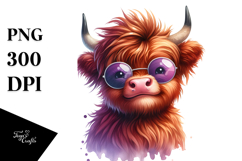 Happy Highland Cow, Watercolor PNG Product Image 1