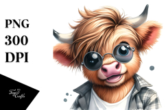 Happy Highland Cow, Watercolor PNG Product Image 1