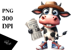 Colorful Watercolor Cow with Hat | Sublimation | Clipart Product Image 1