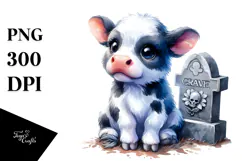 Cute Baby Cow with Grave Clipart Product Image 1