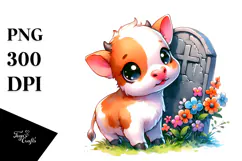 Cute Baby Cow with Grave Clipart Product Image 1