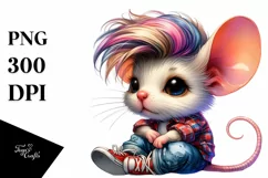 Cute Baby Mouse with Cool Haircut Running PNG Product Image 3