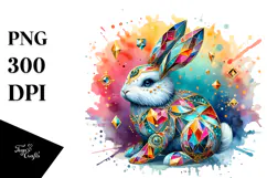 Colorful Diamond Bunny on Splashy Background PNG Product Image 1