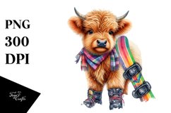 Highland Cow with Snowboard, PNG Product Image 3