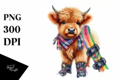 Highland Cow with Snowboard, PNG Product Image 3