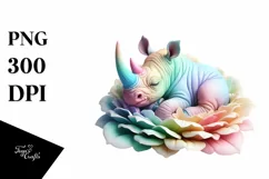 Sleeping Rhino in Flower Pastel Clipart Product Image 3
