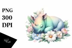 Sleeping Rhino in Flower Pastel Clipart Product Image 1