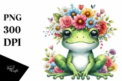 Cartoon-style Frog with Flower Crown PNG Product Image 3