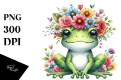 Cartoon-style Frog with Flower Crown PNG Product Image 1