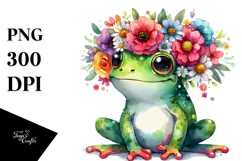 Cartoon-style Frog with Flower Crown PNG Product Image 1