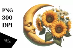 Vintage Postcard Half Moon with Sunflowers PNG Product Image 3