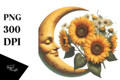 Vintage Postcard Half Moon with Sunflowers PNG Product Image 1