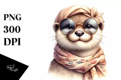 Cute Otter Wearing Silk Scarf | Watercolor Clipart Product Image 3