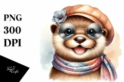 Cute Otter Wearing Silk Scarf | Watercolor Clipart Product Image 3