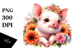 Baby Pig with Halloween Flowers Clipart Product Image 1