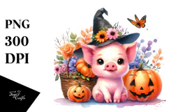 Watercolor Baby Pig with Flowers | Clipart Product Image 1