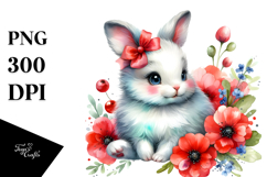 Colorful Watercolor Rabbit on Red Flowers Product Image 1